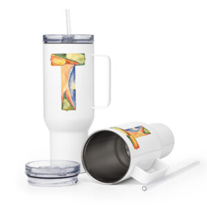 t letter travel mug