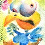 flower blue bird aceo