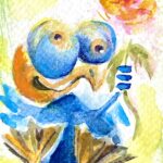 flower blue bird aceo